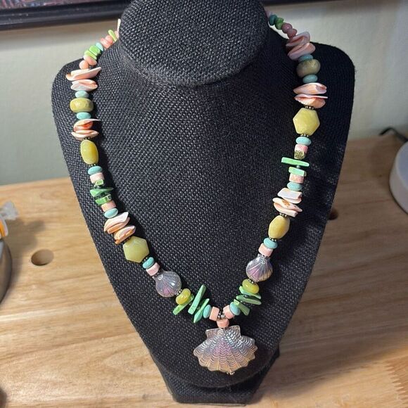 Necklace, Shell Necklace, Beach Colors, 18”-21” Adjustable, Handmade - Picture 1 of 10